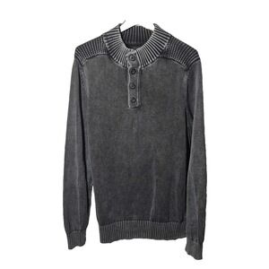 Rock‎ & Republic Sweater Mens XL Charcoal Henley Mock Neck Cotton Knit Pullover